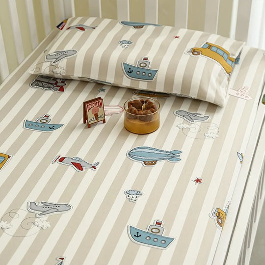 Babybett Spannbettlaken Set mit Elefantenmuster und Kissenbezug 8