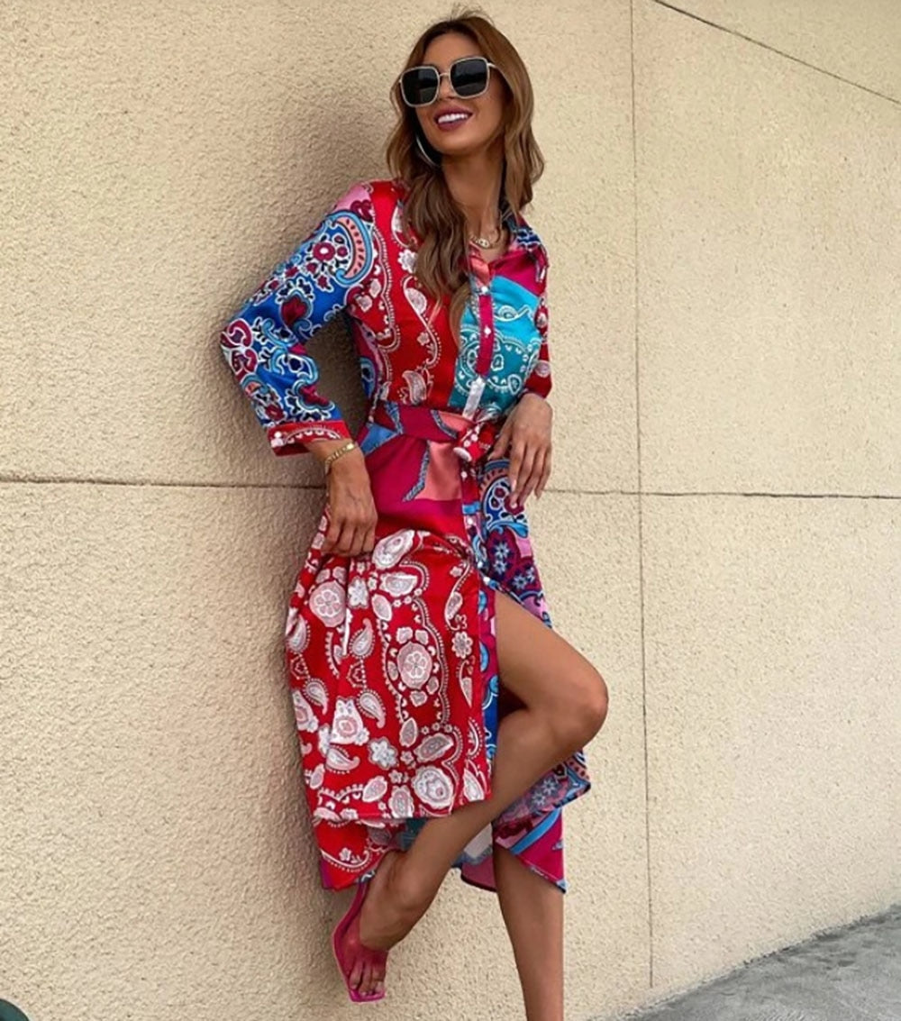 Bedrucktes Hemdkleid Mit Gürtel