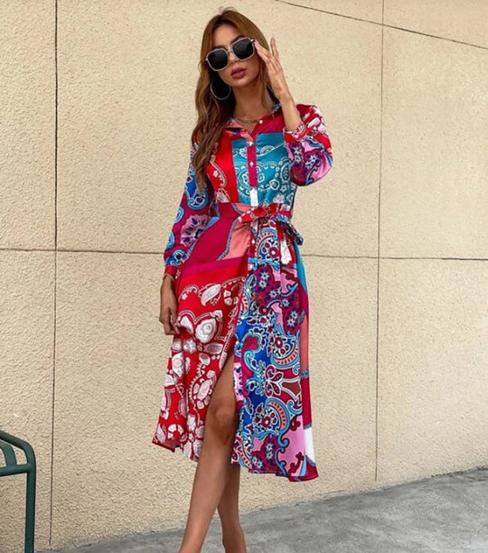 Bedrucktes Hemdkleid Mit Gürtel