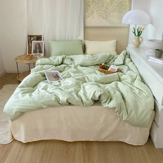 Bettwäsche-Set Baumwoll-Leinen mit gesteppter Decke für Damen und Herren 6