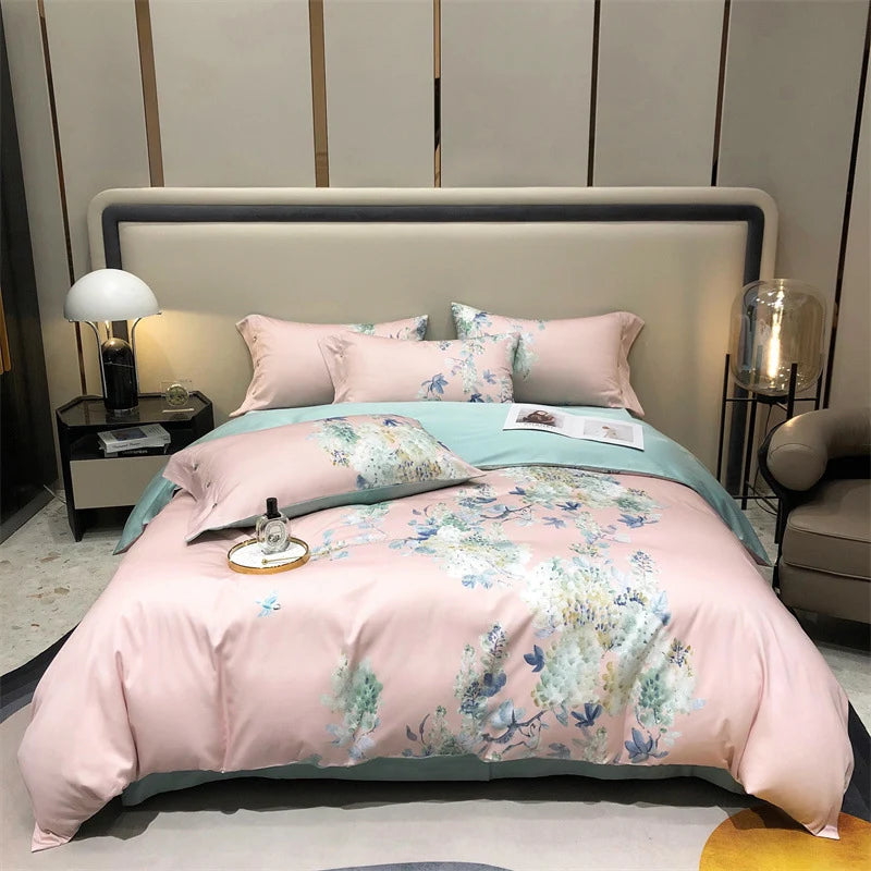 Bettwäsche-Set Damen Baumwollsatin Aquarellblumen Wendedecke 0
