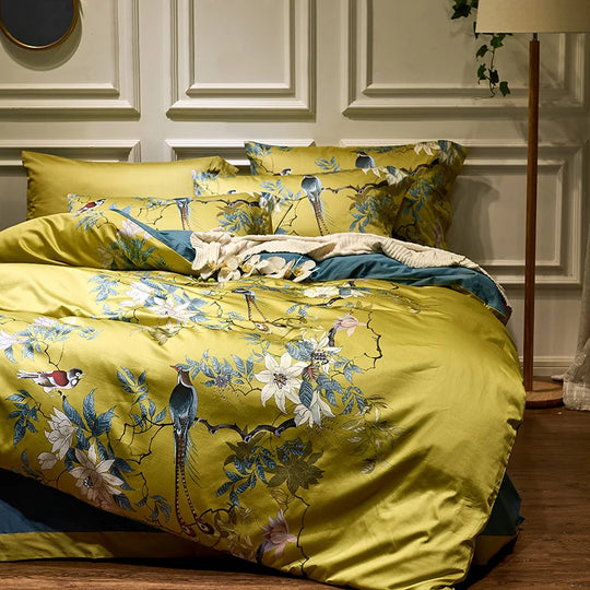 Bettwäsche-Set Damen Baumwollsatin Aquarellblumen Wendedecke 1