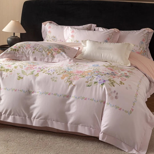 Bettwäsche-Set Damen Baumwollsatin Aquarellblumen Wendedecke 10