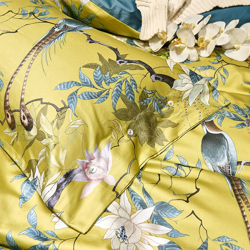 Bettwäsche-Set Damen Baumwollsatin Aquarellblumen Wendedecke 3