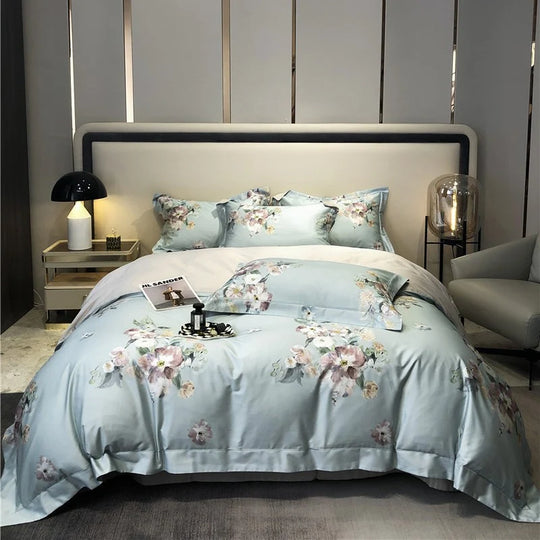 Bettwäsche-Set Damen Baumwollsatin Aquarellblumen Wendedecke 6
