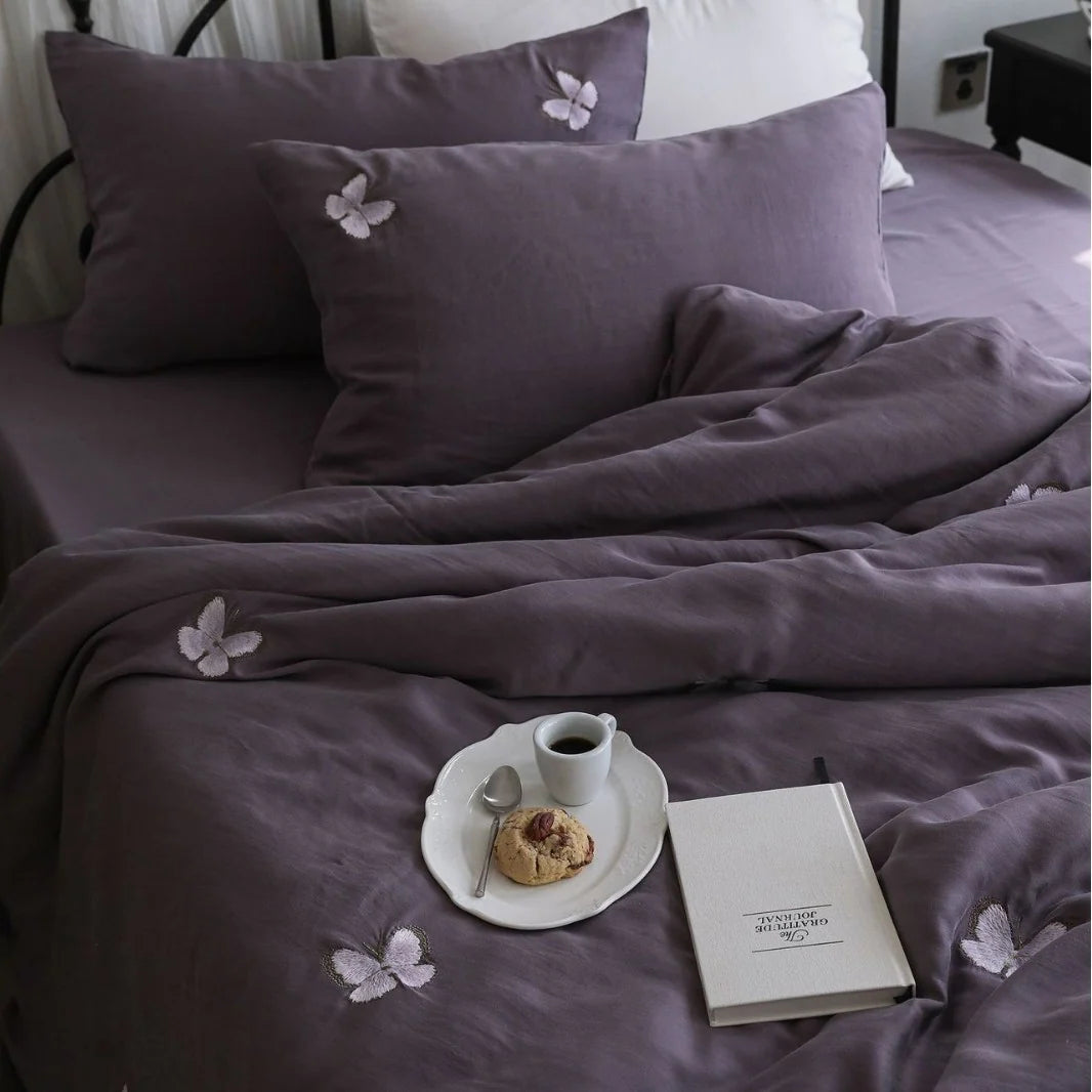 Bettwäsche-Set Damen Baumwollsatin mit Aquarellblumenstickerei 1