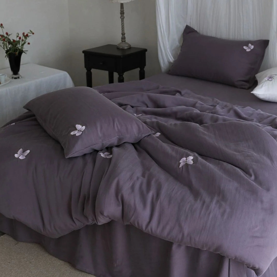 Bettwäsche-Set Damen Baumwollsatin mit Aquarellblumenstickerei 4