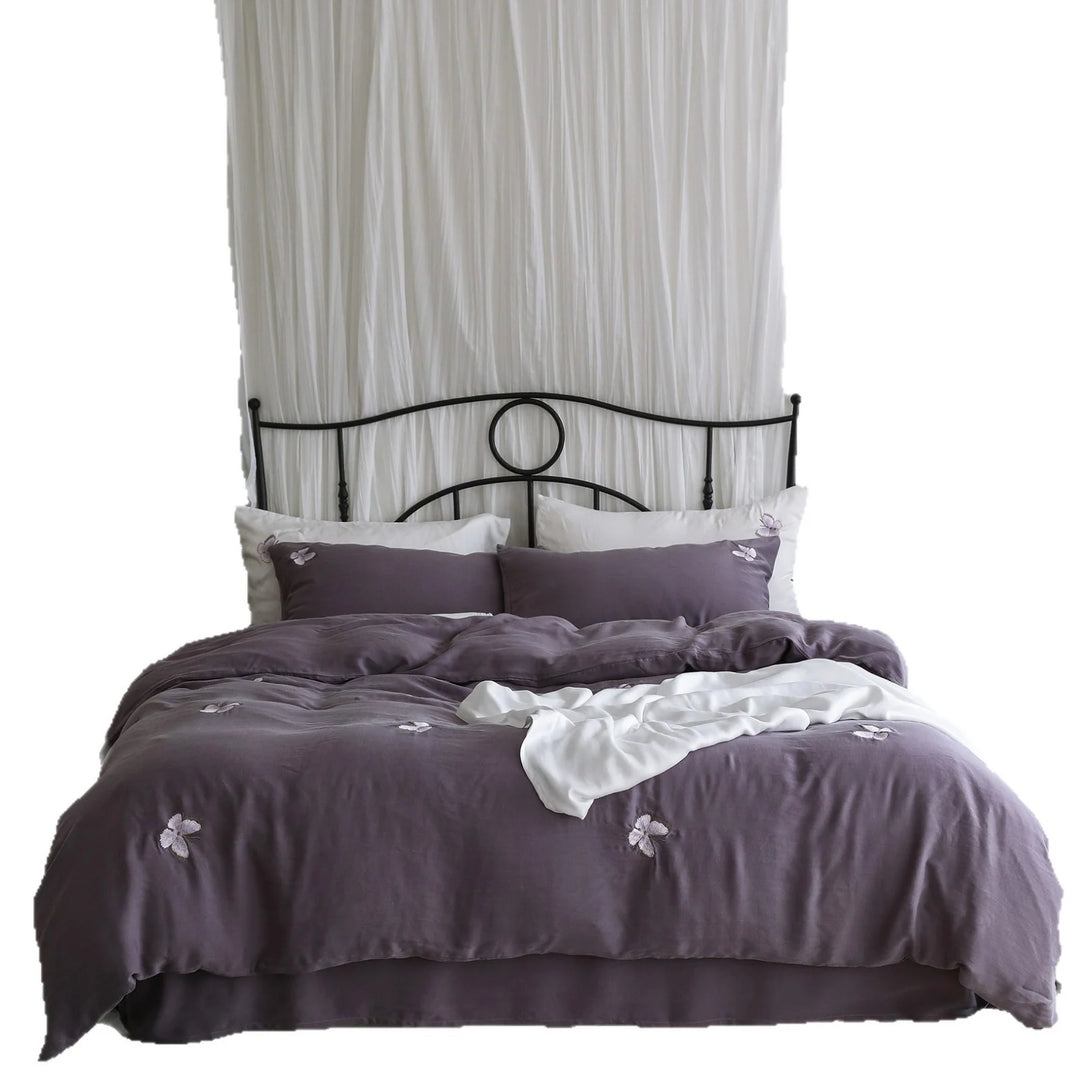 Bettwäsche-Set Damen Baumwollsatin mit Aquarellblumenstickerei 5