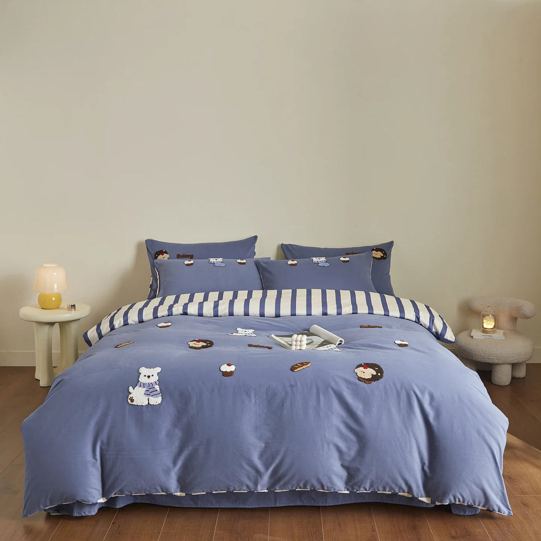 Bettwäsche-Set Damen mit gesticktem Mond- und Hasenmotiv 8