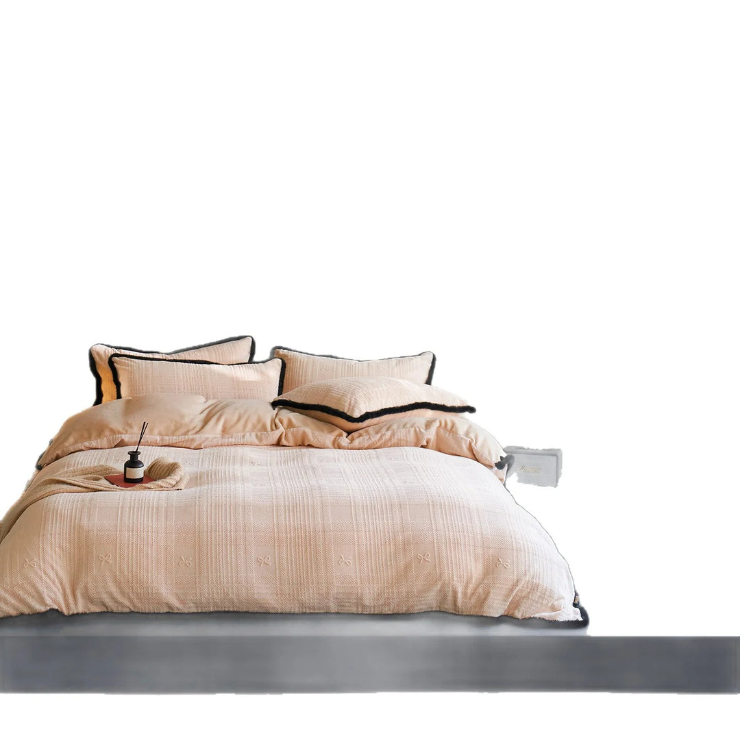 Bettwäsche Set 180x200 Gesteppt mit Karomuster und Kunstpelzbesatz 5
