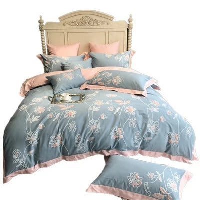 Bettwäscheset Baumwollsatin mit besticktem Pflanzenmotiv und Wendefunktion 5