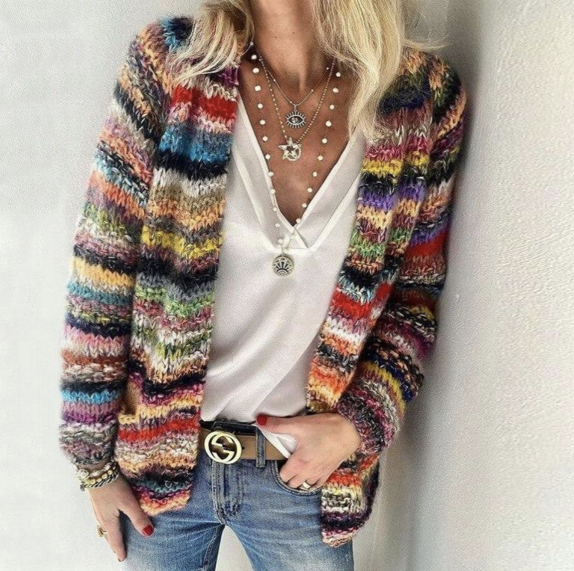 Damen Strickjacke Bunt Bequeme Acryl Cardigan für Stilvollen Look-1