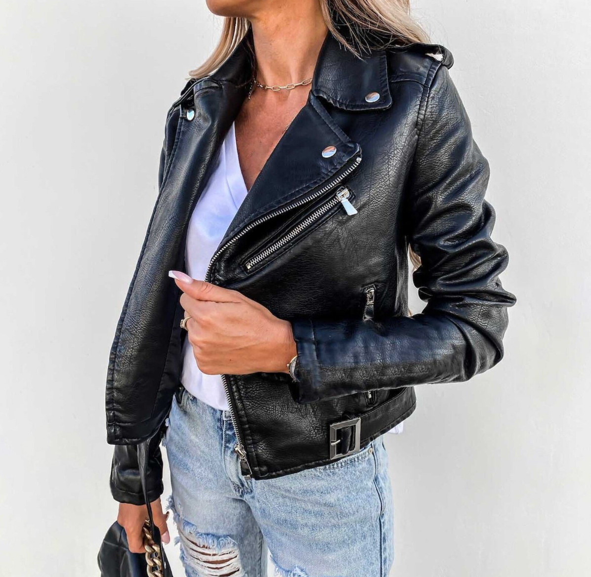 Damenjacke Slim Fit Elegante Lederjacke Hochwertiges Material-3