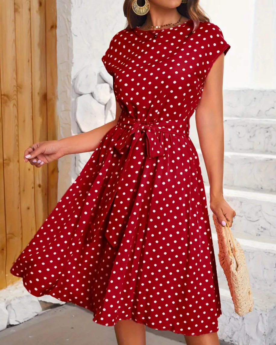 Variant image for Damen Kleid Vintage Polka Fließend Polyester für Sommerveranstaltungen-1
