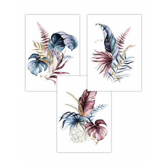 Botanisches Wandkunst Set mit 3 Gerahmten Drucken in Modernem Stil 2