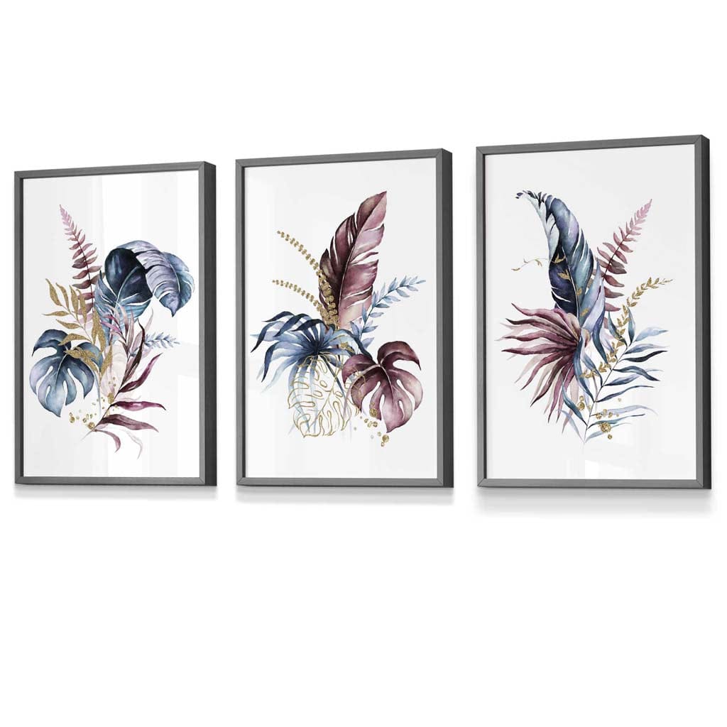 Botanisches Wandkunst Set mit 3 Gerahmten Drucken in Modernem Stil 4