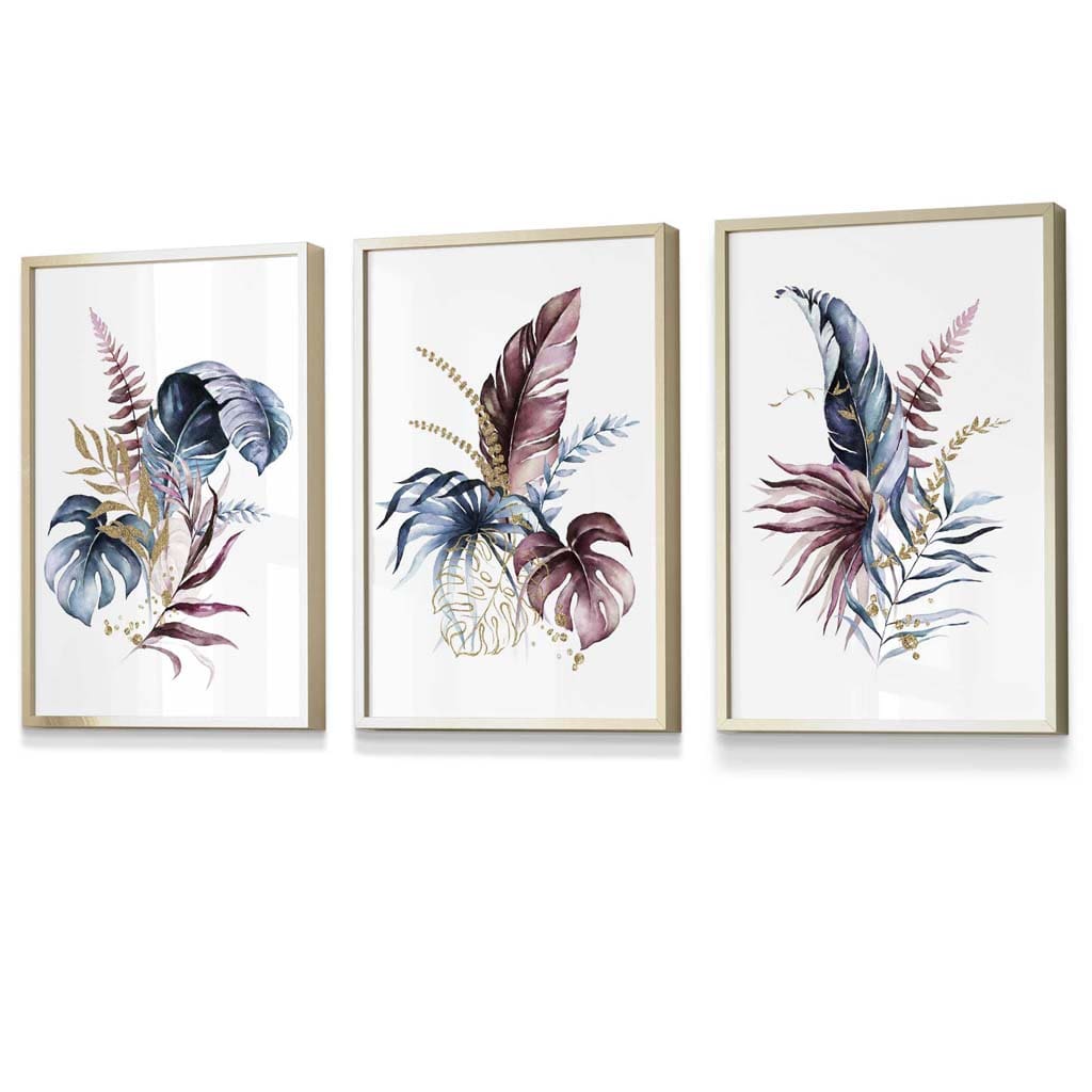 Botanisches Wandkunst Set mit 3 Gerahmten Drucken in Modernem Stil 8