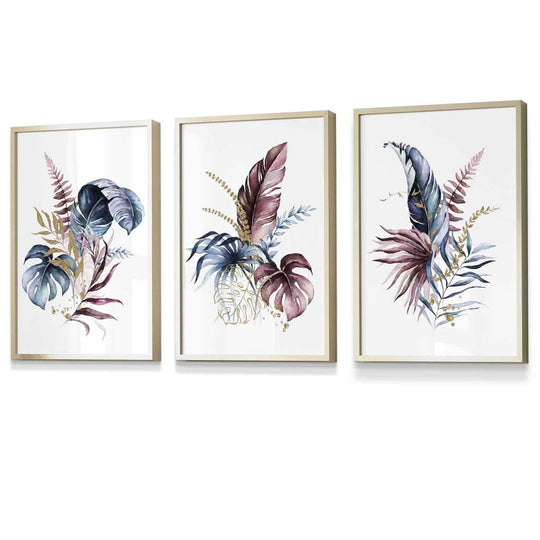 Botanisches Wandkunst Set mit 3 Gerahmten Drucken in Modernem Stil 8