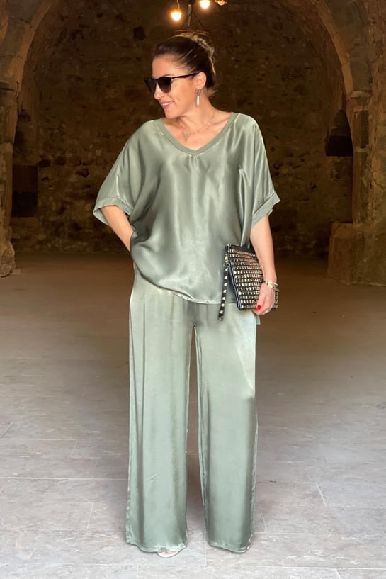 Damen Anzug Set Elegantes Satin Zweiteiliges Outfit-3