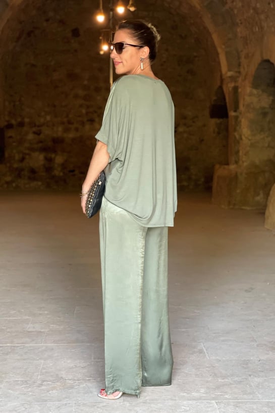 Damen Anzug Set Elegantes Satin Zweiteiliges Outfit-2