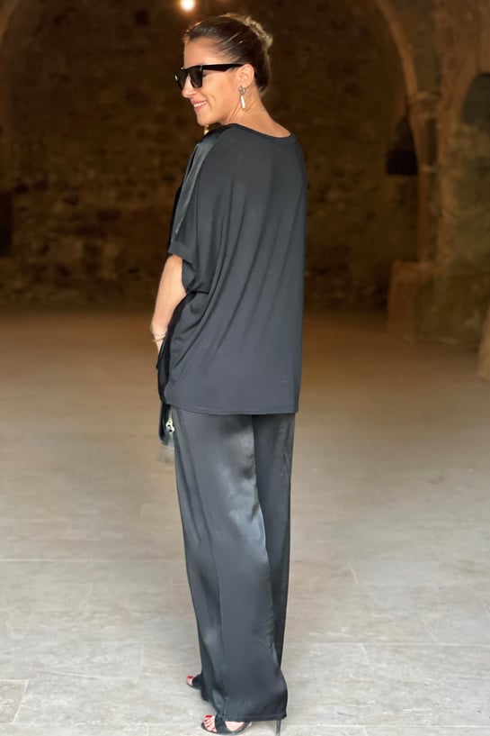 Damen Twin Set Satin Elegantes Design Zweiteiliges Outfit-6