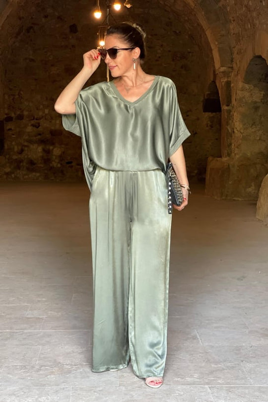 Damen Anzug Set Elegantes Satin Zweiteiliges Outfit-4