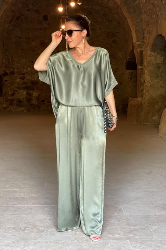 Damen Anzug Set Elegantes Satin Zweiteiliges Outfit-4