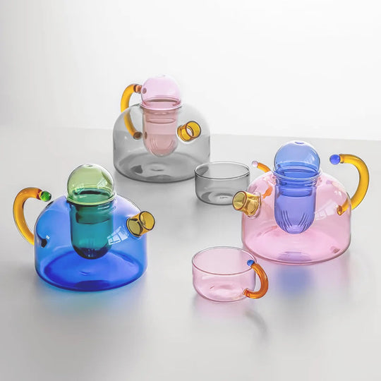 Buntes Teeservice aus Glas mit modernem Design 0