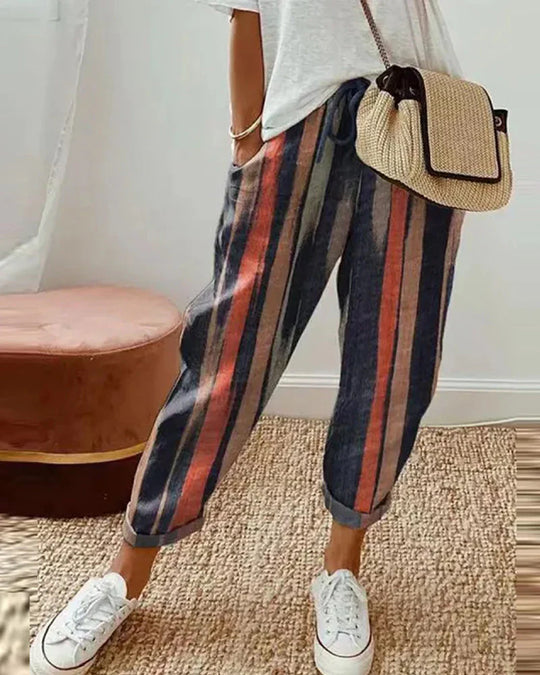 Damen Weiße Leinenhose Eleganter Schnitt Atmungsaktives Material-1