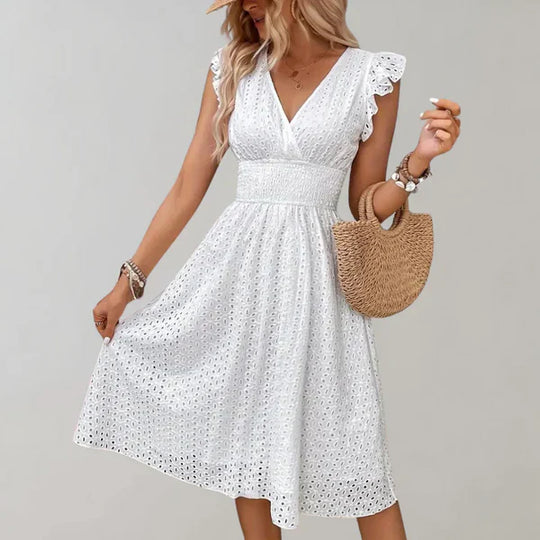 Damen Midikleid Festlich Eleganter Luftiger Stoff für Hochzeitsgast und Besondere Anlässe-2