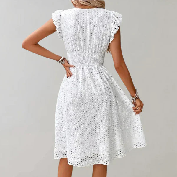 Damen Midikleid Festlich Eleganter Luftiger Stoff für Hochzeitsgast und Besondere Anlässe-3