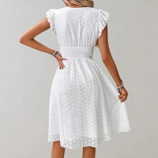 Damen Midikleid Festlich Eleganter Luftiger Stoff für Hochzeitsgast und Besondere Anlässe-3