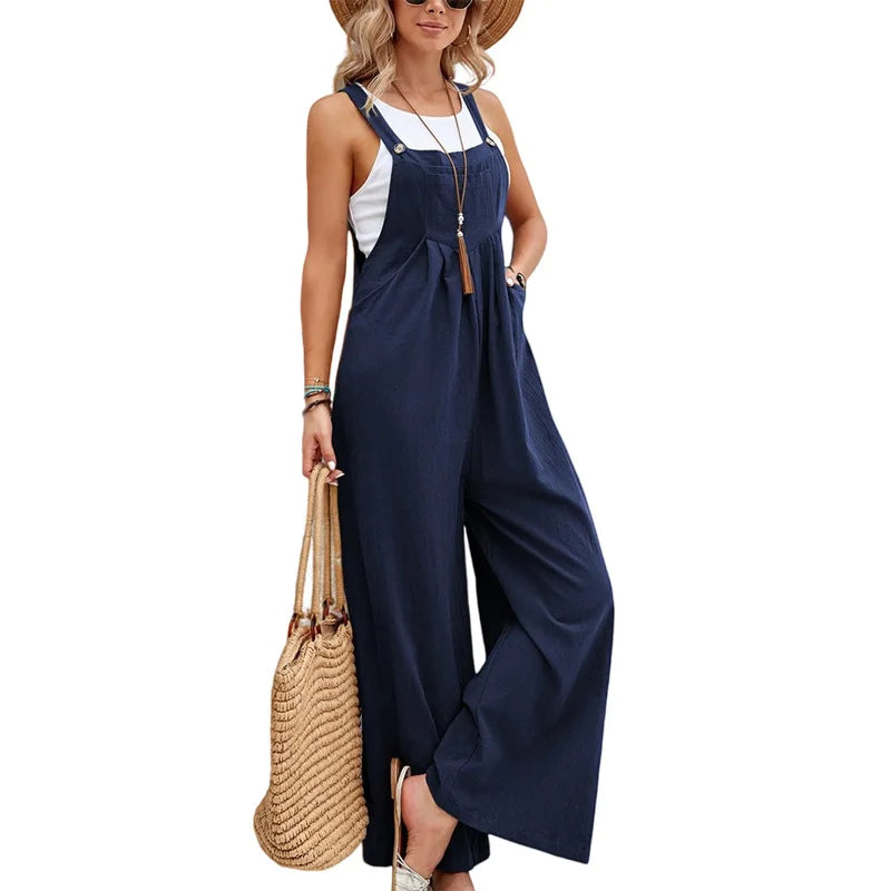 Variant image for Damen Jumpsuit Luftig Sommer Baumwolle Leinen Bequem-17