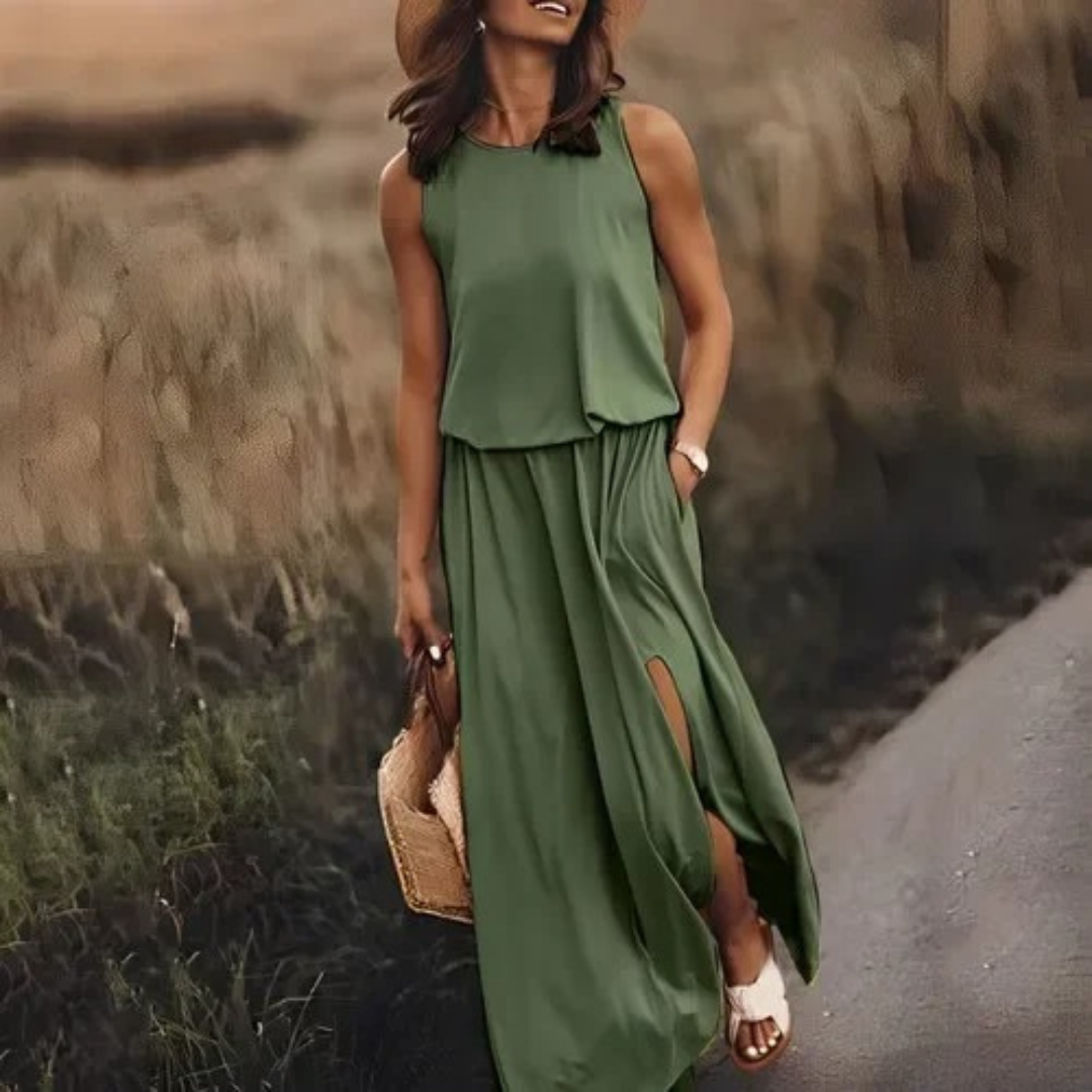 Lässiges, ärmelloses Kleid mit Schlitz für Damen