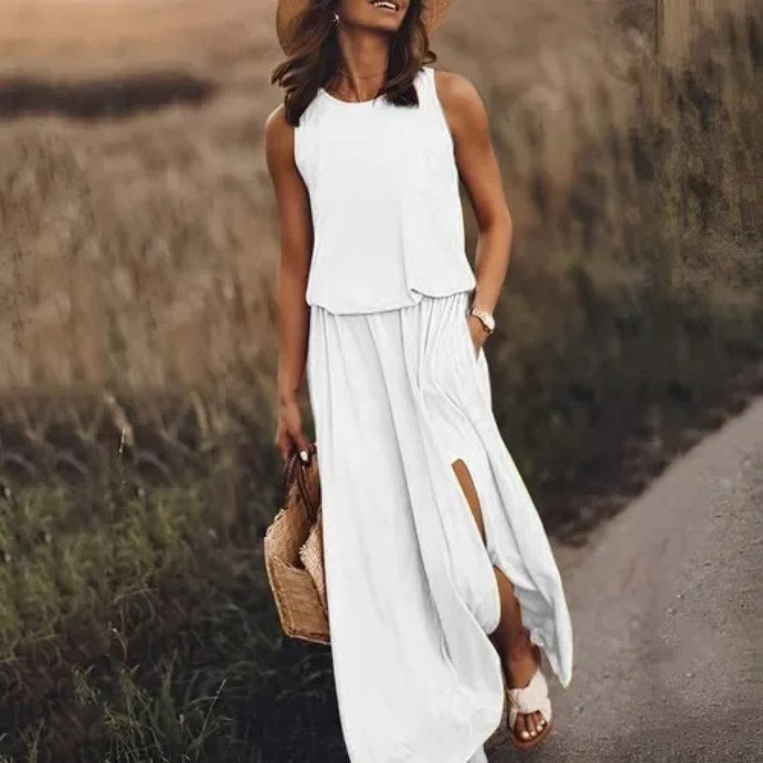 Lässiges, ärmelloses Kleid mit Schlitz für Damen