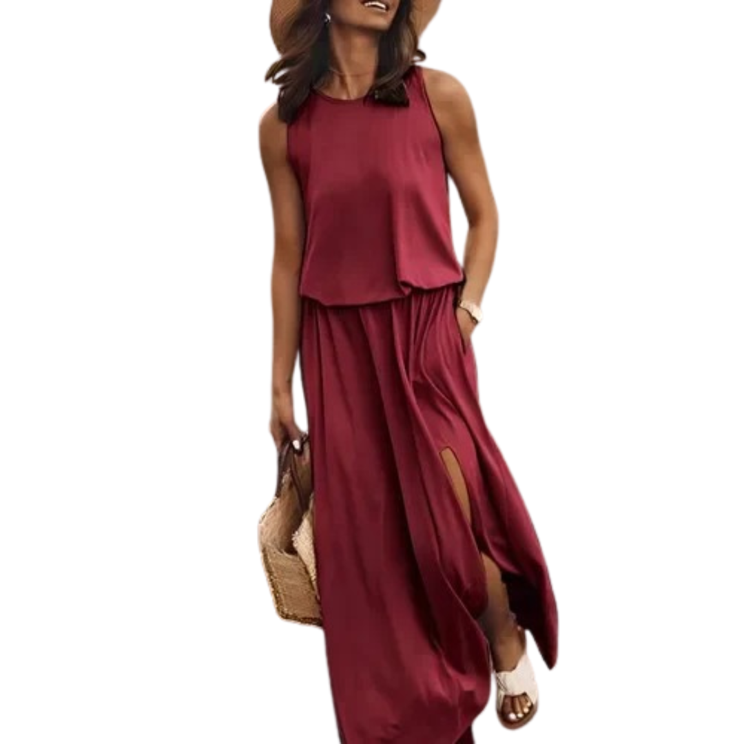 Lässiges, ärmelloses Kleid mit Schlitz für Damen