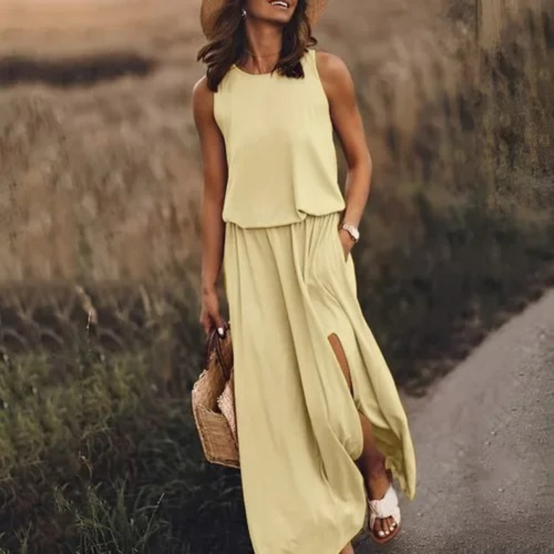 Lässiges, ärmelloses Kleid mit Schlitz für Damen