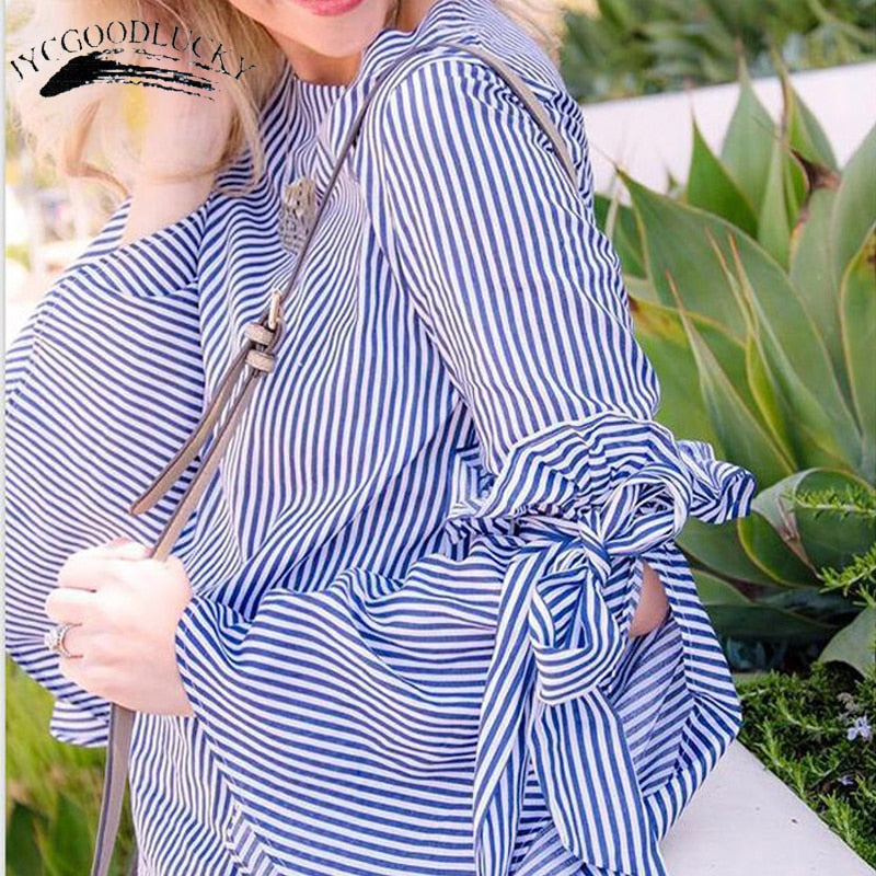 Damen Streifen Bowknot Flare Sleeve