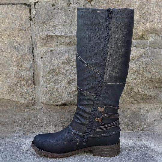 Damen Vintage Leder Zipper Stiefel