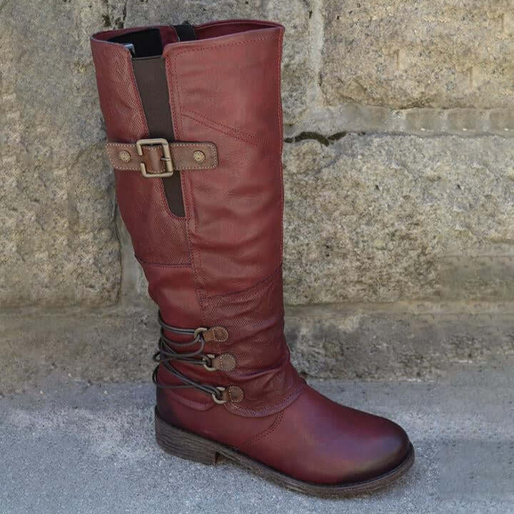 Damen Vintage Leder Zipper Stiefel