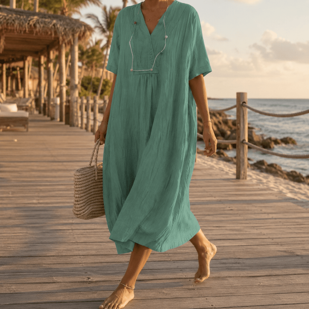 Damen A-Linie Kleid mit V-Ausschnitt für Sommerliche Anlässe 7