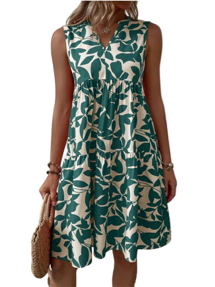 Damen A-Linien Kleid Blumenprint Baumwolle Sommerkleid 0