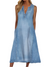 Damen A-Linien Kleid Mouwlos V-Hals Denimlook Sommerkleid 0
