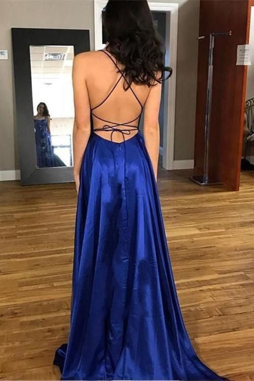 Damen Abendkleid mit Spaghettiträgern und hohem Schlitz 3