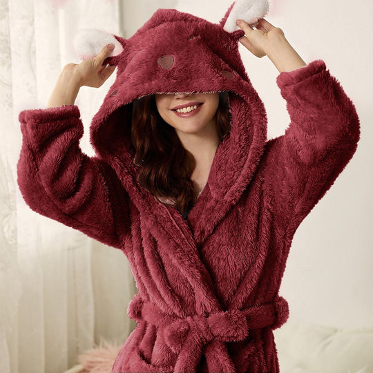 Damen Bademantel Weich und Warm aus Mikrofaser 1