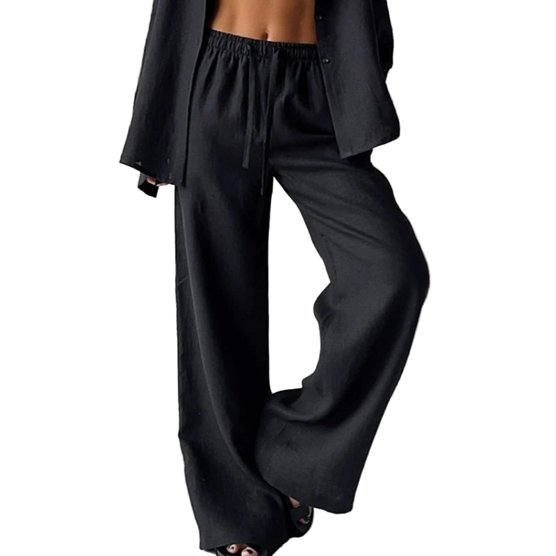 Damen Baggy-Hose Hohe Taille Baumwoll-Leinen-Stoffhose 4