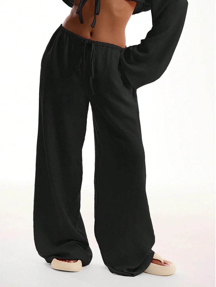 Damen Baggy-Hose Hohe Taille Baumwoll-Leinen-Stoffhose 5