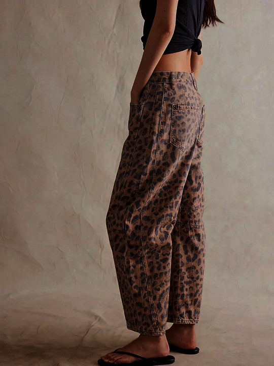 Damen Barrel Jeans Leopardenmuster Weit geschnitten 1