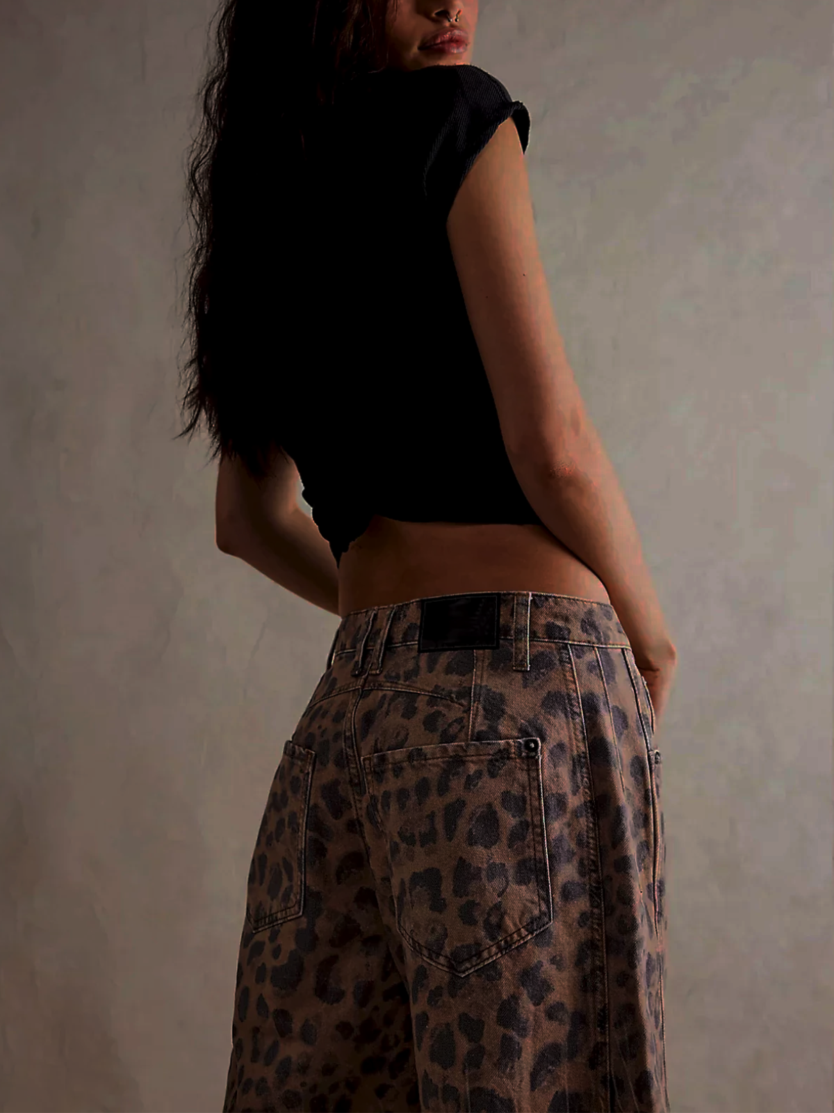 Damen Barrel Jeans Leopardenmuster Weit geschnitten 3