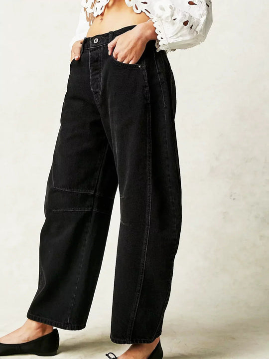 Damen Barrel Jeans Leopardenmuster Weit geschnitten 4